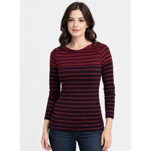 Reitmans Women's XS Elegant Striped Long Sleeve Top Shirt - Burgundy and Black